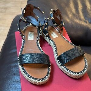 Valentino Black Leather Espadrilles